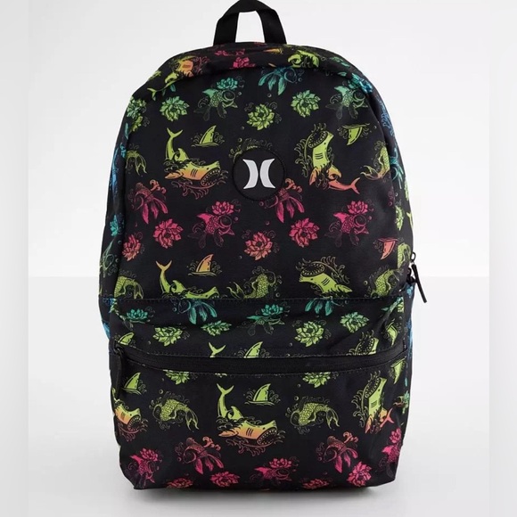 Hurley Aerial Black Multi Shark Sea Life Laptop Backpack NWT - Picture 3 of 5